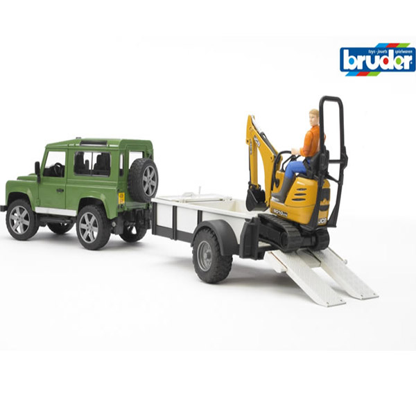 Džip land rover sa prikolicom i JCB mini i figurom Bruder