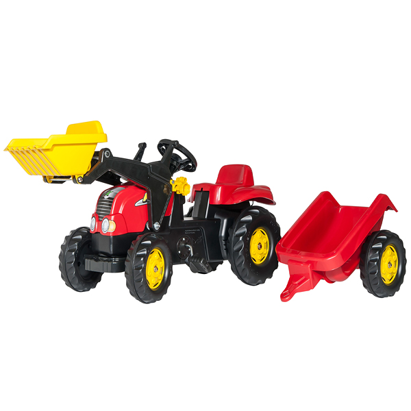 Traktor Rolly kid sa utovarivačem i prikolicom crveni 023127