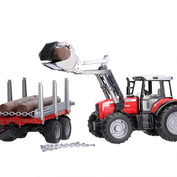 Traktor MF sa prikolicom i drvima 020460